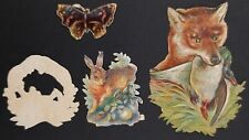 Victorian Die Cut Animal Lot x4 Scrap Junk Journaling Craft Rabbit Fox Duck Bird picture