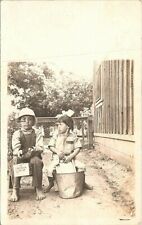 RPPC Poverty Scene Barefoot Children Holding Dixie Queen Tobacco Box early 1900s picture