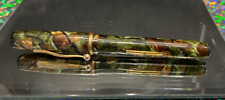 Vintage Art Deco Lever Filler Fountain Pen Green Brown Mother of Pearl 1940's picture