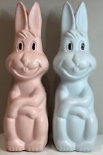 Blow Mold Rabbit Bank / Vintage / Plastic / Bunny / Lot Of 2 / Blue / Pink picture
