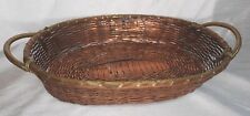 Vintage Woven Oval Copper Metal Tray Serving Basket With Handles  picture