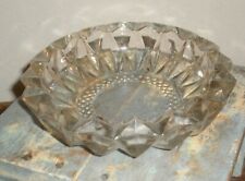 Vtg MCM Large Round Lead Crystal Cut Clear Glass Ashtray ~ Heavy ~ 7 1/2