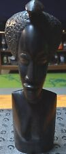 African Tribal Dark Heavy Solid Wood Bust Head Statue Sculpture 10 3/8” picture