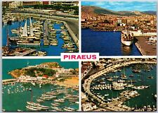 Piraeus Greece Ocean View Boats and Ships Harbor Mountain Postcard picture