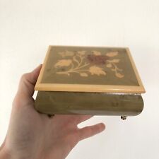 Vintage REUGE Wooden MUSIC BOX Floral INLAY Made ITALY Mid-Century MODERN Works picture