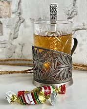 USSR Filigree Podstakannik Tea Glass  Holder Silver Plated picture