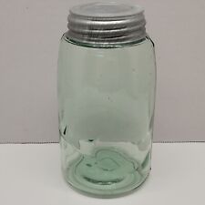 RARE BARELY EMBOSSED Green / Blue GLASS QUART BALL MASON JAR ERROR W/ ZINC LID picture
