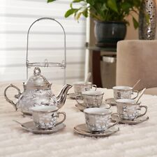 20pc Tea Set Tea Pot 6 Cups Saucers w/Rack Silver 3 oz cup Gift Teapot Coffee picture