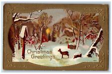 Christmas Postcard Greetings Deer Winter Scene Embossed c1910's Unposted Antique picture