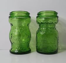 Vintage Wheaton Glass Jars 2 Salt Shakers 4 Seasons/Ships Green Molded Glass USA picture