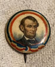 Vintage Early Celluloid Over Tin President Abraham Lincoln Pin Back Button NR picture