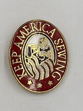 Vintage Keep America Sewing Red Gold Colored Collectible Lapel Pin Brooch picture