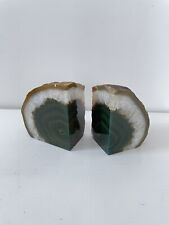 Vintage Brazilian Agate Geode Bookends Green Stone Crystal Pair Of 2 picture