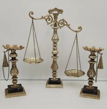 Vintage Justice Scales And Pillar Candle Holders Marble Base picture