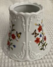 Yankee Candle Candle Holder Flowers Butterflies Floral White Porcelain Beautiful picture