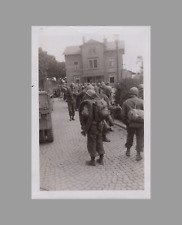 WW2 Photo U.S. GIs Full Gear Cobble Stone Military Vehicles picture