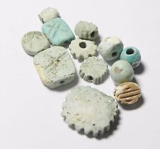 ZURQIEH -AF478- ANCIENT EGYPT - LOT OF 9 FAIENCE BEADS.1400 B.C picture