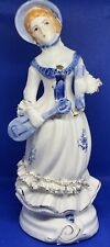 Lady Girl Hand Painted Fine Porcelain Figurine Woman White Blue 8.5