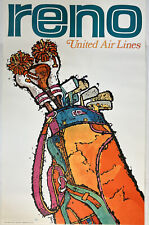 Vintage Reno 1969 United Airlines Promotional Travel Poster - New - picture