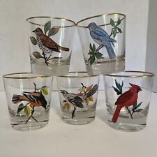 Set Of 5 Hand-Painted American Birds Lowball Glasses With Gold Rims picture