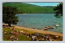 Schroon Lake, Edgewater Motel Private Beach Antique Vintage New York Postcard picture