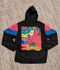 NWOT Disney Mickey Retro Neon Graphics Hooded 1/4 Zip Windbreaker Jacket Sz Lrg picture