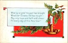 vintage postcard - A HAPPY NEW YEAR poem and candle unposted embossed c1900s picture