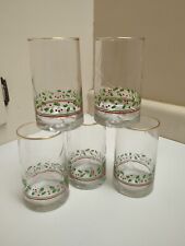 Vintage 1980s Set of 5 Arby's Christmas Holly & Berry Drinking Glasses Tumblers picture