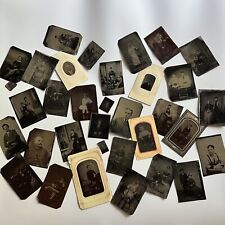 Antique Tintype Photograph Lot Of 34 Distressed Variety Men Women Children picture