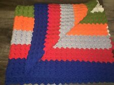 Granny Blanket ~ Knitted Homemade Rainbow Striped Multicolor 40