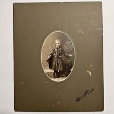 Antique photo Girl Child Long Curly Hair Black Victorian Dress Standing Ornate picture