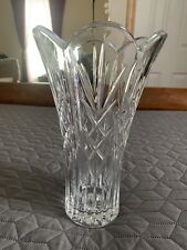 Cut Crystal 11 in Heavy Vase Flared Scalloped Top Diamond Cut picture