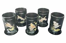 Vintage Set Of 5 Ned Smith Lowball Whiskey Painted Glasses Quail Dove Waterfowl picture