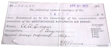 1902 BALTIMORE & OHIO SOUTHWESTERN B&OSW AIR BRAKE EXAMINATION CARD picture