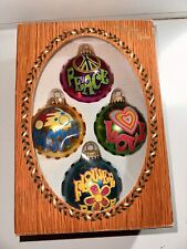 Christmas By Krebs Vtg 70s Lot Of 4 Glass Ornaments Peace Love Groovy Flower picture