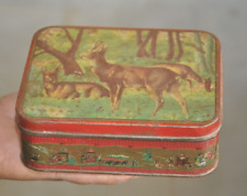 Vintage Forest & Deer Litho Tin Box picture