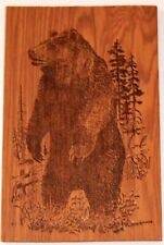 WOODEN POSTCARD: THICK WOOD - LARGE BROWN BEAR IN THE FOREST picture