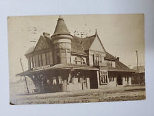 Saginaw MI Postcard Grand Trunk Depot 1912 Posted Train Station Michigan Card picture