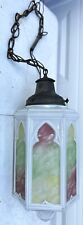 Antique AMERICAN GOTHIC Glass Molded Hanging Chandelier Fixture 6-Panel picture