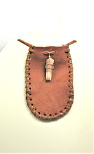 Brown Deerskin Leather Pouch, Yellow Cobra Crystal Pendant, Hand Made Pouch #766 picture