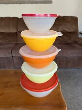 Vintage Tupperware Storage Bowls with Lids Red Orange Yellow Lot picture