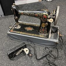 Antique SINGER Red Eye Sewing Machine  Vintage Model 66 - Machine Case Foot Etc picture