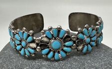 VTG signed I. PAYLUSI Zuni Sterling Silver Petite Point Turquoise Cuff Bracelet picture