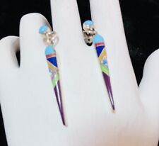 Navajo Sterling Turquoise, Opal, Coral,  Spiny Oyster, Gaspeite Earrings #938 picture