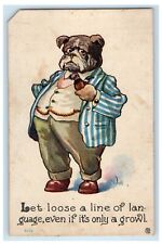 c1910's Wall Anthropomorphic Bulldog Checkered Coat Posted Antique Postcard picture