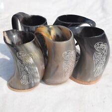 Set of 5 Viking Drinking Horn Mugs Ale, Beer, Wine Ceremonial Medieval Drinkwar picture