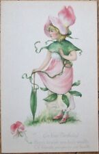Flowerface 1915 Dulk Artist Signed Postcard, Girl in Flower Costume, Litho picture