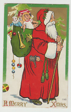 Santa  Claus With Toys, Merry Christmas, Pre-Linen  Postcard, Embossed picture