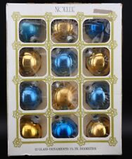 Vintage Christmas Noelle Blue and Gold Mercury Glass Ornaments Original Box picture
