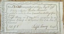 Connecticut CT 1791 Fiscal Paper, Comptroller Ralph Pomeroy Signed, Six Pence picture